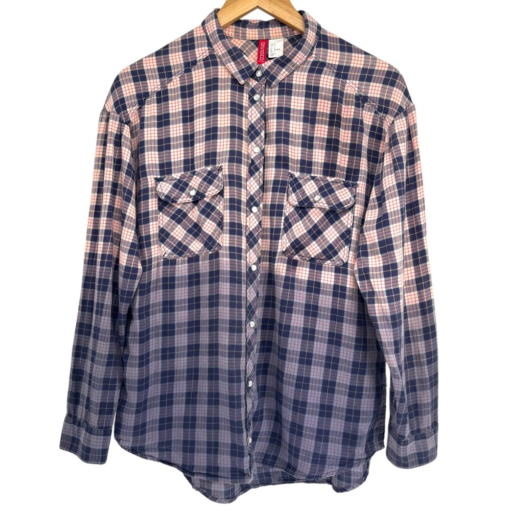 H&M Divided Pearl Button Up Western Shirt Long Sleeve Dip‎ Dye Ombre Women 6